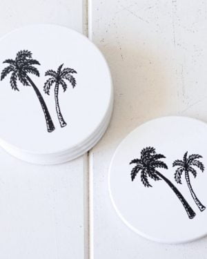 Black Palm tree print ceramic coasters