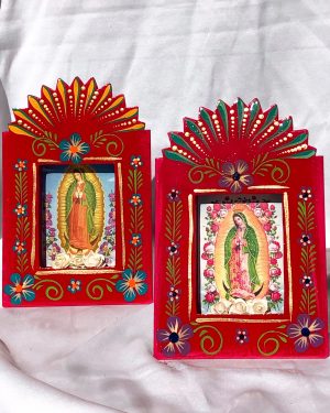Two virgin mary tin frames